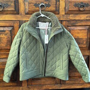 Vineyard Vines Quilted Sherpa Collar Jacket - Dark Moss - NWT - Size Large